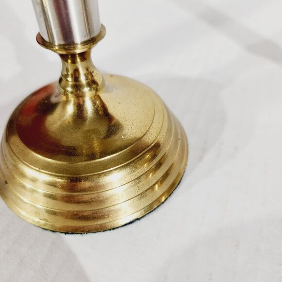 Enesco Graduated Candlestick Taper Candle Holders Metal Brass Stainless Vtg - Picture 3 of 11